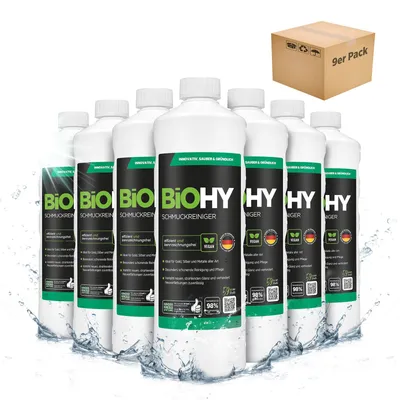 Produktbild von BiOHY Schmuckreiniger + Dosierer, Silberreiniger, Goldreiniger, Schmuckpflege, 9 x 1 l
