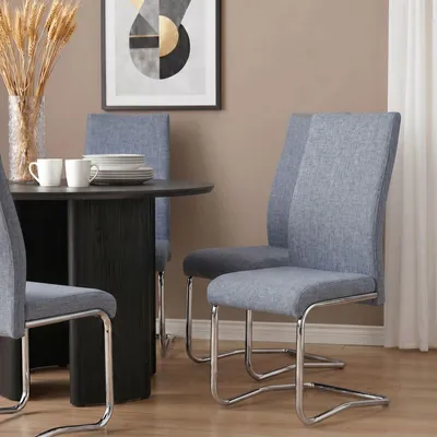 Produktbild von Esszimmerstuhl ALADINO modernes Design, Schwingstuhl Freischwinger Küchenstuhl, Set mit 4 Stühlen Stoffbezug in grau