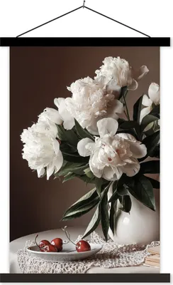 Produktbild von MuchoWow® Textilposter Kirschen - Stilleben - Blumen 120x180 cm mit schwarzem Rahmen - Fotos