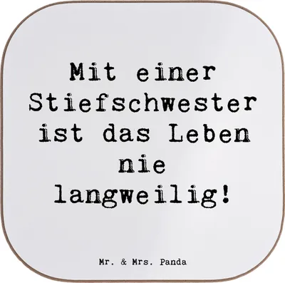 Produktbild von Mr. & Mrs. Panda Personalisierter Untersetzer Stiefschwester Abenteuer - Weiß - Geschenk, Bierdeckel Personalisiert, Geschenke, PErsonalisierte, Lebensfreude, Dankeschön