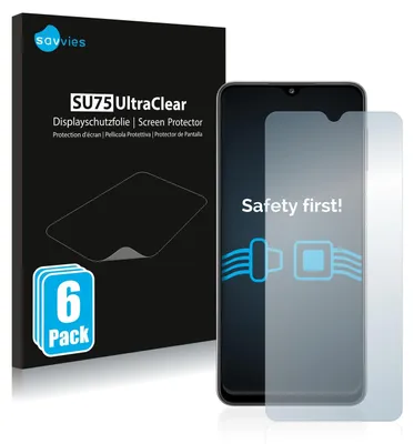 A product shot of a phone screen protector packaging and a phone with a screen protector applied.