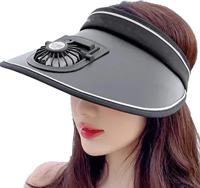 Produktbild von Sonnenblende-Hüte mit Ventilator, großflächige Schutzvisiere für Damen und Kinder, verstellbarer USB-wiederaufladbarer Hut, Schwarz