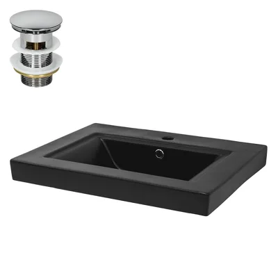 Obrázek produktu pro LuxeBath umyvadlo Umyvadlo na desku Square, 61x46,5x15,5 cm, černé, z keramiky, včetně odtokové soupravy s přepadem