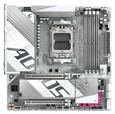 Produktbild von GIGABYTE B850M AORUS ELITE WIFI6E ICE Motherboard - AMD Ryzen 9000 Series CPUs, 12+2+1 Phasen Digital VRM, bis zu 8200MHz DDR5 (OC), 1xPCIe 5.0 + 1xPCIe 4.0 M.2, 2.5 LAN, WIFI 7, USB 3.2 Gen 2, AMD, Sockel AM5, AMD Ryzen 7000 Series, AMD Ryzen 8000 Series, AMD Ryzen 9000 Series, Sockel AM5, DDR5-SDRAM, 256 GB
