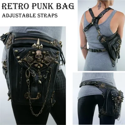 Produktbild von Vintage Steampunk Gürteltasche Retro Umhängetasche Beintaschen, 005