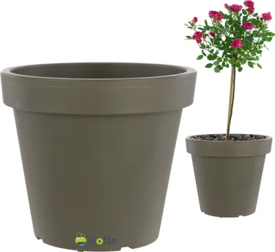 CYLINDRO Vaso Rotondo In Plastica - Fioriera Resistente Con Fori Di Drenaggio, Colore Beige Taupe, Diametro 45 Cm