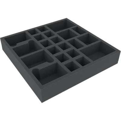 Productafbeelding van 285x285x50 mm schuimrubberen inlegstuk met 22 vakken voor bordspellen