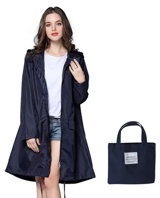 Produktbild von Omgoods – Damen, wasserdichter Regenponcho – Atmungsaktive, leichte Regenjacke mit Kapuze (Blau, Größe M)