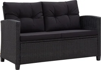 Image de vidaXL Canapé de jardin 2 places avec coussins Noir 124 cm Poly rotin