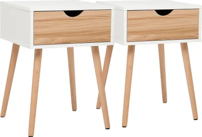 Produktbild von Mondeer 2*Nachttisch mit Schublade Nachtkommode Beistellschrank Schließfachschrank im skandinavischer Stil Weiß+Eiche
