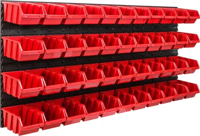 Produktbild von Lagersystem Werkstattregal | 172 x 78 cm | 44 stck. Box | Wandregal mit Stapelboxen - Wandplatten Extra Starke Schüttenregal Warkzeuglochwand Lagerregal Garage Regal