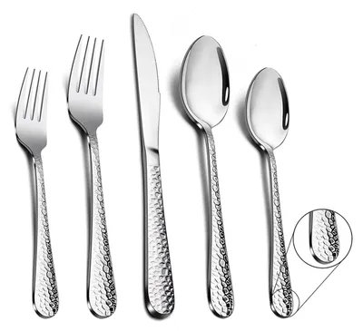 Produktbild von Besteck Set, Edelstahl Besteckset Essbesteck, Gehämmert Griff Tafelbesteck Set für Familie/Camping/Catering, Hochglanzpoliert & Spülmaschinengeeignet