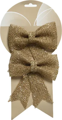 Produktbild von Schleifen aus Jute mit Glitzer 12cm 2er Set natur braun / silber