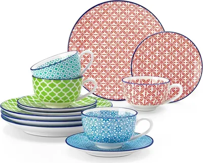 Produktbild von Porzellan Kaffeeset vancasso Macaron 12-teilig buntes Service für 4-12 Personen