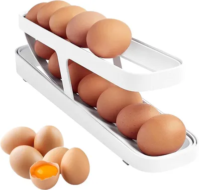 Produktbild von Eierablage, automatische Eierrolle, platzsparende Eierproduktion, Eierrolle für Kühlschrank, 2-stöckiger Eierfutterautomat für 12-14 Eier (Eierrolle weiß)