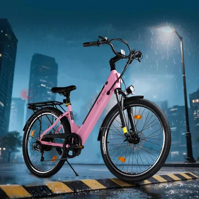 Produktbild von A32 E-Bike Rosa 26 Zoll City Elektro Bike, 460Wh Akku, 250W Motor, Shimano 7-Gang, Scheibenbremsen, LCD, Trekking Elektrofahrrad für Damen und Herren