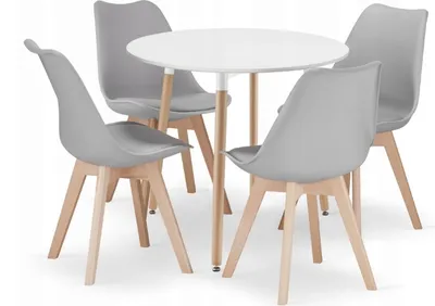 Produktbild von Runder Tisch Set KAMI 80 weiß + 4 Stühle MARK grau
