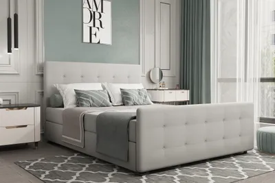 Produktbild von Boxspringbett Schlafzimmerbett MARKOS 200x200cm Stoff Soro Hellgrau inkl. Bettkasten