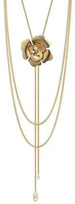 Image de Long collier plaqué or fleur avec perle LJ3078