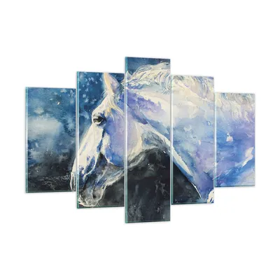 Produktbild von Bilder auf glas - 5 Teile - Pferd Aquarell Porträt - 150x100cm - Glasbilder - Wandbilder - Bilder - zum Aufhängen bereit - Wanddekoration aus Glas - Glas Bilder - Wandbild auf Glas - GEA150x100-4272