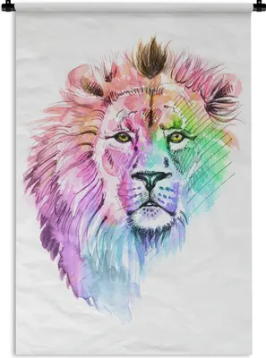 Produktbild von MuchoWow® Wandteppich Wandbehang Löwe - Farben - Illustration 90x135 cm Tapisserie Dekoration Wandtuch - Baumwolle - Wandskulptur