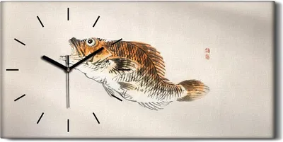 Produktbild von Wandkunst Leinwand Bild Uhr Quarz 60x30 Malerei Asiatische Tier Fisch Kunst - schwarze Hände