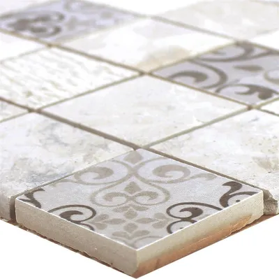 Produktbild von Keramik Mosaikfliesen Mythos Quadrat Grau Beige