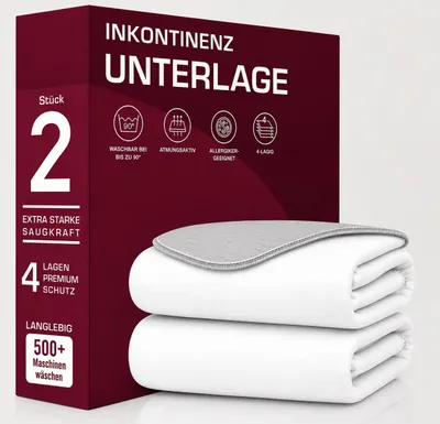 Produktbild von Inkontinenzunterlage waschbar - Matratzenschutz 75x90 2er  wasserdichte Bett Inkontinenzauflage matratzenauflage Bettunterlage waschbar nässeschutz