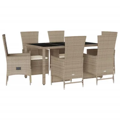 Image de vidaXL Ensemble de jardin 7 pièces avec coussins Beige Poly rotin
