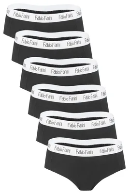 Produktbild von Fabio Farini - 6 Stück Damen Unterhosen - Frauen Hipster Panties aus elastischer Baumwolle im sportlich modernen Look mit Logo-Bund