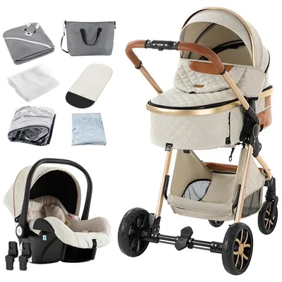 Produktbild von 3-in-1 Kinderwagen - Kombikinderwagen mit Babyschale - Hohe Sitzposition - Leichter Aluminiumrahmen - Einhand-Faltung - Wendesitz - Weiß