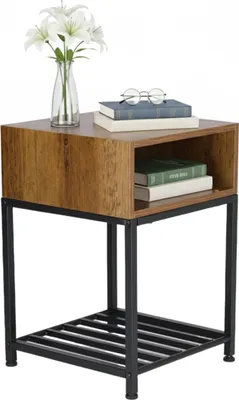 Produktbild von Relaxdays Nachttisch mit Fach & Ablage, HBT: 58x40x40 cm, Industrial, Holzoptik, Metall, Nachtschrank, braun/schwarz