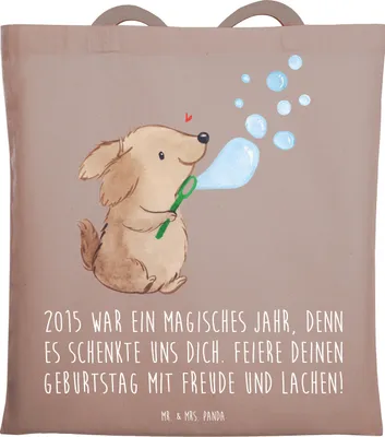 Produktbild von Mr. & Mrs. Panda Tote Bag 2015 Geburtstag - Braun Pastell - Geschenk, Uni Tasche, Freude und Lachen, Happy Birthday, Schultasche, einkaufsshopper, besondere Erinnerungen