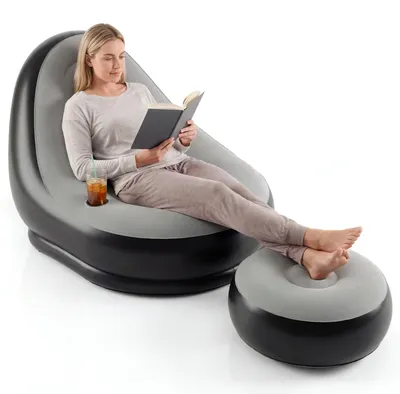 Zdjęcie produktu dla KOMFOTTEU Nadmuchiwana sofa z podnóżkiem, dmuchana sofa z podnóżkiem, wygodne siedzisko z uchwytami na napoje i zestawem naprawczym, przenośna sofa do użytku wewnątrz i na zewnątrz, idealna do campingów i gier