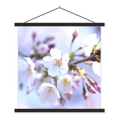 Produktbild von MuchoWow® Textilposter Blumen - Sakura - Zweig 120x120 cm mit schwarzem Rahmen - Aufhängungsset