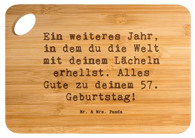 Produktbild von Mr. & Mrs. Panda holzservierbrett Spruch 57. Geburtstag Lächeln - Transparent - Geschenk, Brett, Happy Birthday, Geburtstagsgeschenk, holzschneidebrett, Holzbrett