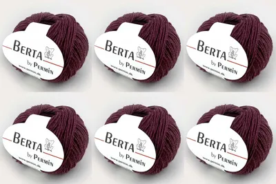 Image de 6 pelotes de Berta by Permin – fil à tricoter en laine et coton Oeko-Tex (29 cassis)