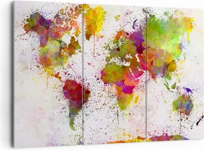 Produktbild von Bild auf Leinwand - Leinwandbild - Karte Welt modern - 165x110cm - Wand Bild - Wanddeko - Leinwanddruck - Bilder - Kunstdruck - Wanddekoration - Leinwand bilder - Wandkunst - CE165x110-3701