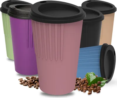 Produktbild von Kaffeebecher to go 300 ml - Becher mit Deckel & Riffel-Optik als Hitzeschutz - Trinkbecher BPA-frei -  Germany - raffiniertes rot/schwarz