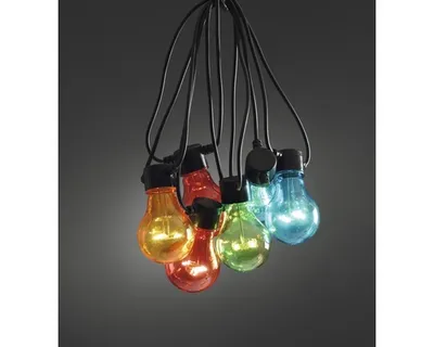 Image de Konstsmide - Chaîne LED Biergarten, multicolore, 10 ampoules colorées / 80 diodes blanches chaudes, transfo extérieur 24V, câble noir