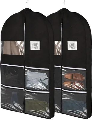 Produktbild von Atmungsaktive Kleidungshüllen 100x60cm, 4 transparente Taschen, Mottenschutz