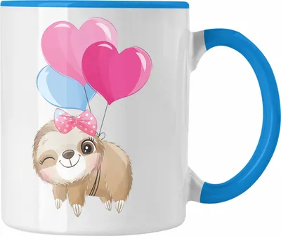 Produktbild von Trendation - Süße Faultier Tasse Geschenk Ballong Geschenkidee Mädchen Coole Grafik (Blau)