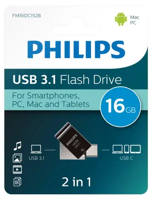 Produktbild von Philips USB-Stick 16 GB USB 3.1 2-in-1 USB-C und USB-A Lesen bis 180 MB/s