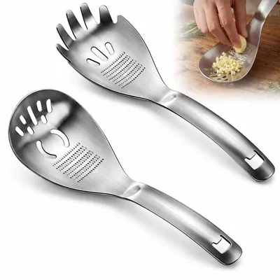 Produktbild von 5 in 1 Multifunktions-Küchenhelfer aus Edelstahl, Küchenwerkzeug mit Kartoffelstampfer, Knoblauchpresse, Eiertrenner und Flaschenöffner