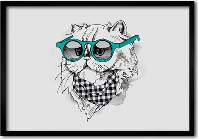 Produktbild von Bild - Bilder - Bilderrahmen - 70 cm x 50 cm - MDF-Rahmen, Wandkunst Katze mit Brille