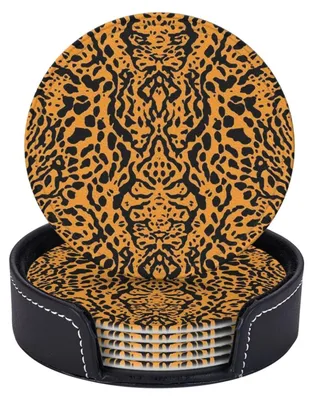 Image de Ensemble de 6 sous-verres en cuir avec support
