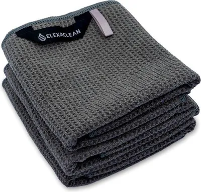 Imagen del producto de Uniqoos® Toalla de microfibra para platos, 68 x 42 cm – Estructura de panal, altamente absorbente, sin pelusa y sin dejar marcas, color antracita, con etiqueta para colgar, también ideal como estropajo