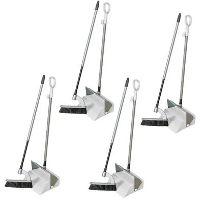 Produktbild von Novaliv 4x Standkehrgarnitur "Combi" aus hochwertigem Metall (120 cm lang) - ergonomisches Design Kehrbesen mit Schaufel Kehrschaufel mit langem Stiel