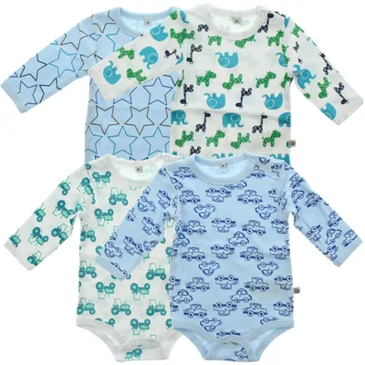 Zdjęcie produktu dla PIPPI Baby - Body dla chłopców z długim rękawem, wzór AO (zestaw 4 sztuk), niebieski, rozmiar 56