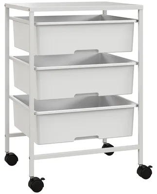 Productafbeelding van Serveerwagen met 3 niveaus, keukentrolley met handgreep en wielen, witte kleur